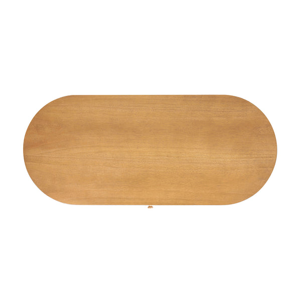 English Elm Jennifer Taylor Home - Jesse 55.5" Oval Fluted Console Desk in Honey Brown Rubberwood — Curved Top, Single Drawer, Sturdy Design B2719P277875