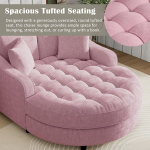 English Elm 55" Modern Chaise Lounge Sofa Bed Upholstered in Soft Chenille with Tufted Round Seat & Pillows, Durable Frame Pink N719P256002P