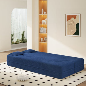 English Elm Modern Corduroy Floor Sofa Foldable Twin Sleeper Foam Filled for Dorms and Playrooms Blue W1885P446603
