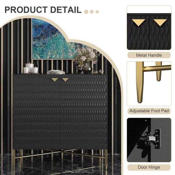 English Elm Modern Tapered Leg 7-Drawer Freestanding Cabinet with Gold Pulls and Heavy-Duty 120lb Drawers for Storage Black 36.8 L x 18.5 W x 8.85 H T3609P352397