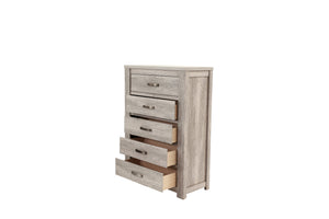 English Elm Bedroom Rustic Light Grey 5-Drawer Chest of Drawers — Compact Pine Storage Cabinet, Simple Stylish Design B011P236771