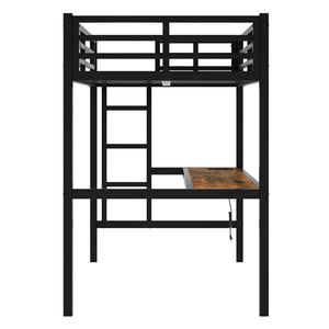 English Elm Metal Twin Xl Loft Bed With Built-In Desk, Power Outlet & Led Lights - Space-Saving Design! W1580P368410