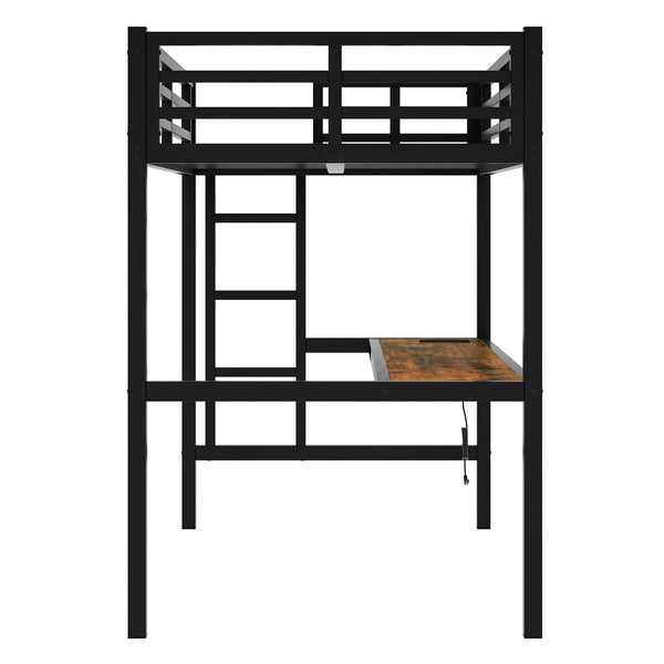 English Elm Metal Twin Xl Loft Bed With Built-In Desk, Power Outlet & Led Lights - Space-Saving Design! W1580P368410