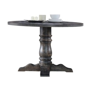 English Elm Leventis Weathered Finish Round Pedestal Dining Table with Knotty Oak Veneer Top and Sturdy Base Gray 29 L x 16 W x 8 H B2726S00138