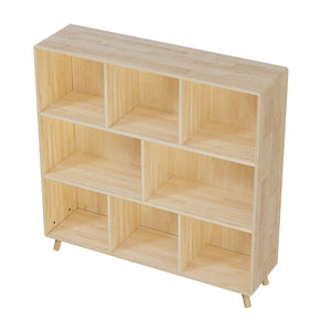 English Elm Pine Solid Wood Eight Compartment Bookcase Natural Grain Organizer for Home or Office W3166P346816