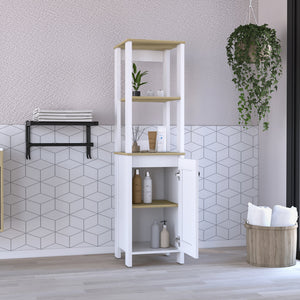 English Elm St. Clair Linen Cabinet with One-Door Design, Two Interior Shelves & Two Open Display Shelves, Stylish Engineered Wood Storage Multicolor 33 L x 22 W x 7 H B070P188851