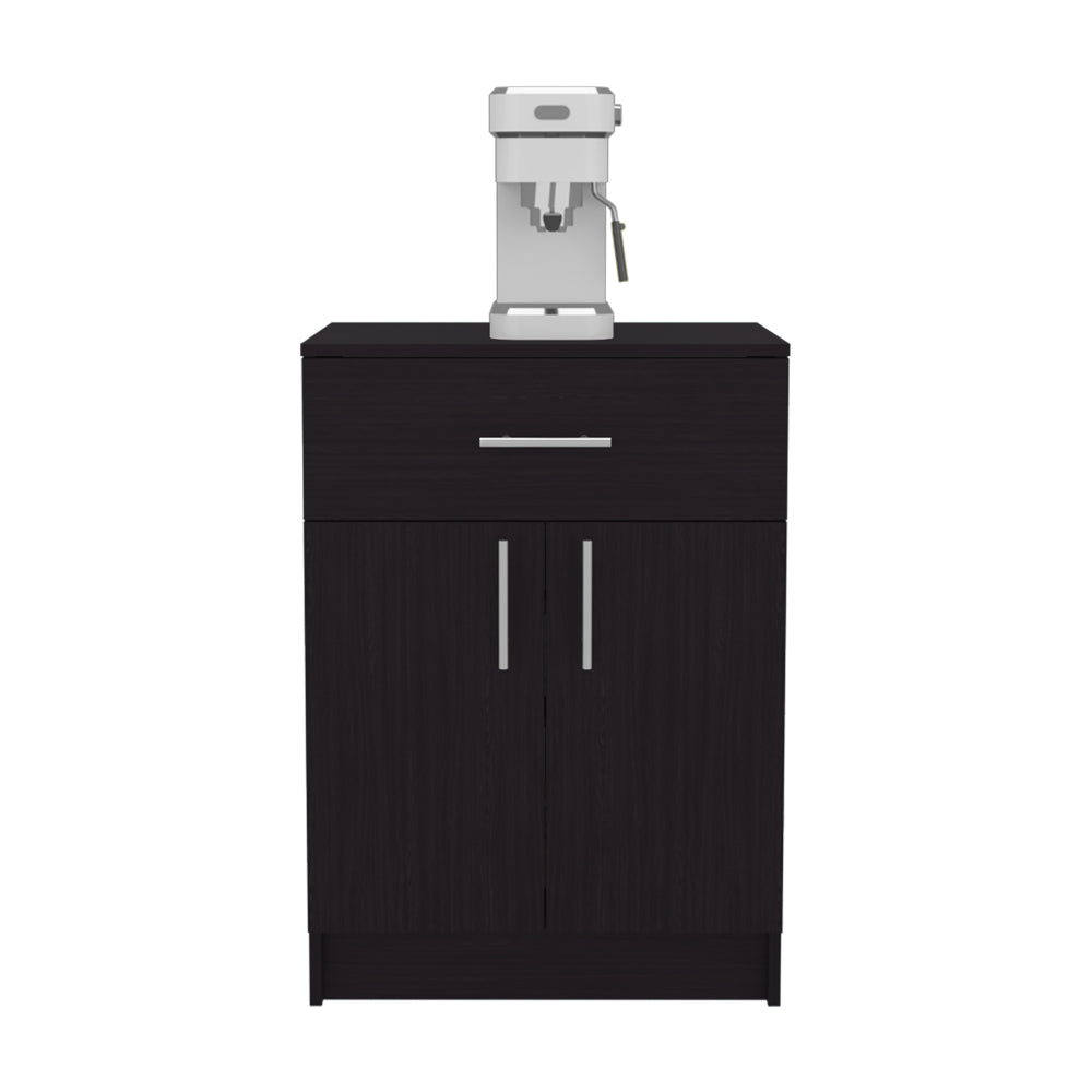 English Elm Coffee Cart with Spacious Drawer and Black Engineered Wood Finish, Compact 33.5"H x 23.6"W Storage Organizer B092P309186