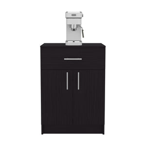 English Elm Coffee Cart with Spacious Drawer and Black Engineered Wood Finish, Compact 33.5"H x 23.6"W Storage Organizer B092P309186