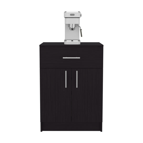 English Elm Coffee Cart with Spacious Drawer and Black Engineered Wood Finish, Compact 33.5"H x 23.6"W Storage Organizer B092P309186