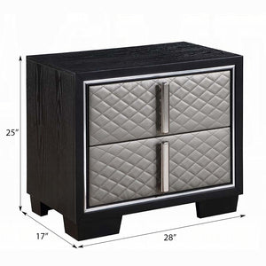 English Elm Silver Diamond Quilted 2-Drawer Nightstand with Chrome Accents, Black Finish, Spacious Top & Storage B062P209013
