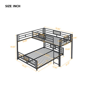English Elm L-shaped Metal Twin over Full Bunk Bed with Durable Steel Frame, Space-Saving Design and Kid-Friendly Safety Features Black N709P196510B