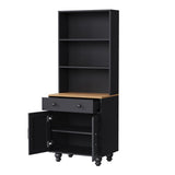 English Elm Farmhouse Storage Cabinet With 4 Solid Wood Gourd-Shaped Legs, Modern Kitchen Pantry Cabinet With Adjustable Shelves, 5 Tier Bookshelf With Drawer For Living Room, Black