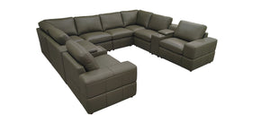 English Elm Premium Leather Match Sectional with Dual Recliners Square Arms and Console Storage Olive Green B2748S00148