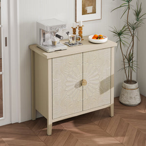 English Elm 2 Door Cabinet Natural Finish with Adjustable Shelves, Golden Handle, Locking Wall Anchor, 36.1" L x 18.1" W x 7.7" H W688P225283