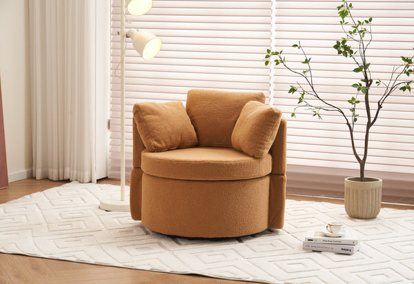 English Elm 029-Teddy Plush Teddy Fabric Swivel Storage Chair with Back Cushion, 360° Rotating Cozy Lounge Seat khaki W527P166252