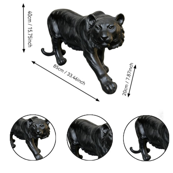 English Elm 15.75" Matte Resin Tiger Sculpture Weatherproof Stalking Pose Garden Entryway Accent Black W5709P462780