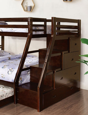 English Elm Transitional Twin Over Full Bunk Bed With Built-In Storage, Trundle, And Safety Features In Espresso B2741S00493-GIGA