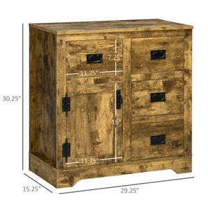 English Elm HOMCOM Rustic Industrial Sideboard Buffet Cabinet with 4 Drawers, Adjustable Shelf & Coffee Bar Top Brown W2225P217718
