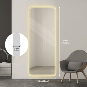 English Elm 65"x24" Led Full Length Wall Mirror Dimmable 3 Color Modes Vanity Bedroom W2071P180840