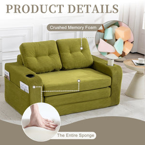 English Elm Convertible Floor Sofa Bed with Memory Foam and Ribbed Corduroy for Small Spaces Olive W395P438030