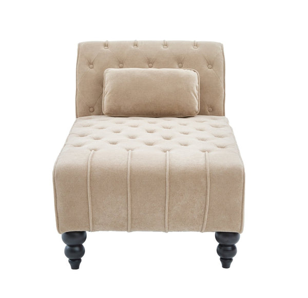 English Elm Chaise Lounge Velvet Upholstered Accent Chair with Birch Legs for Living Room Decor Camel N776P412298C