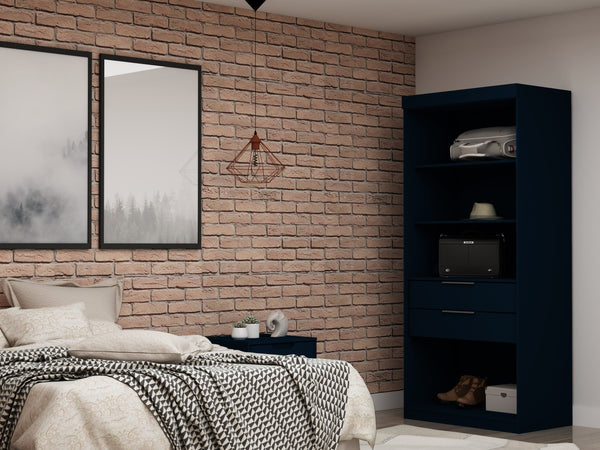 English Elm Mulberry 36" Wardrobe Closet with Adjustable Shelves, Sleek Aluminum Handles, Space-Saving Design Dark Blue B365S00005