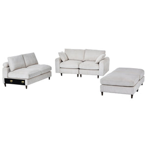 English Elm Modern corduroy modular sectional sofa U‑ or L‑shape convertible oversized seating with storage pockets adjustable headrests Beige W2121S00007