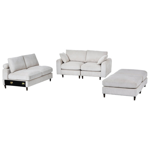 English Elm Modern corduroy modular sectional sofa U‑ or L‑shape convertible oversized seating with storage pockets adjustable headrests Beige W2121S00007