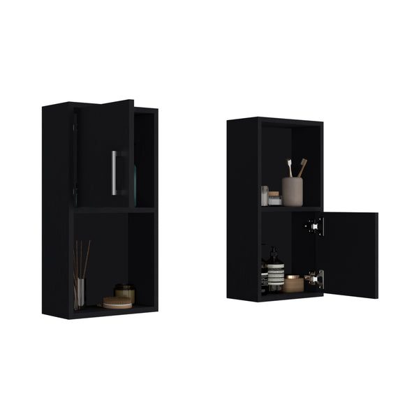 English Elm Oba Wall-Mounted 2-Pc Medicine Cabinet in Black — Compact Engineered Wood, 4 Shelves, Space-Saving Design B070P188846
