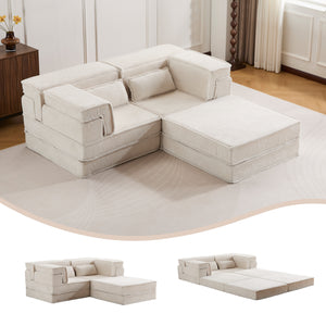 English Elm Compression Modular Mahjong Sofa Bed - Cozy Convertibility, Soft Circle Fleece, No Assembly, White W3723S00027
