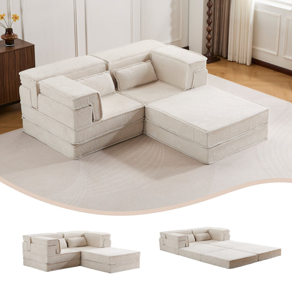 English Elm Compression Modular Mahjong Sofa Bed - Cozy Convertibility, Soft Circle Fleece, No Assembly, White W3723S00027