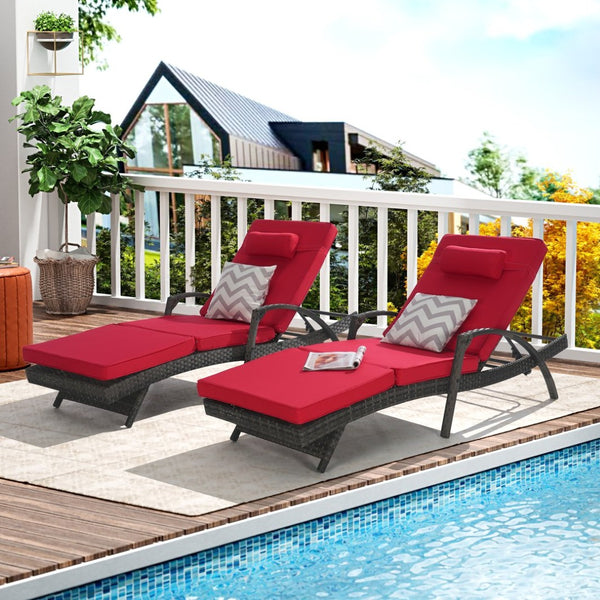 English Elm Outdoor Wicker Reclining Chair Set Of 2 - Adjustable Lounge Chairs With Cushions For Poolside Comfort W874P264733-GIGA