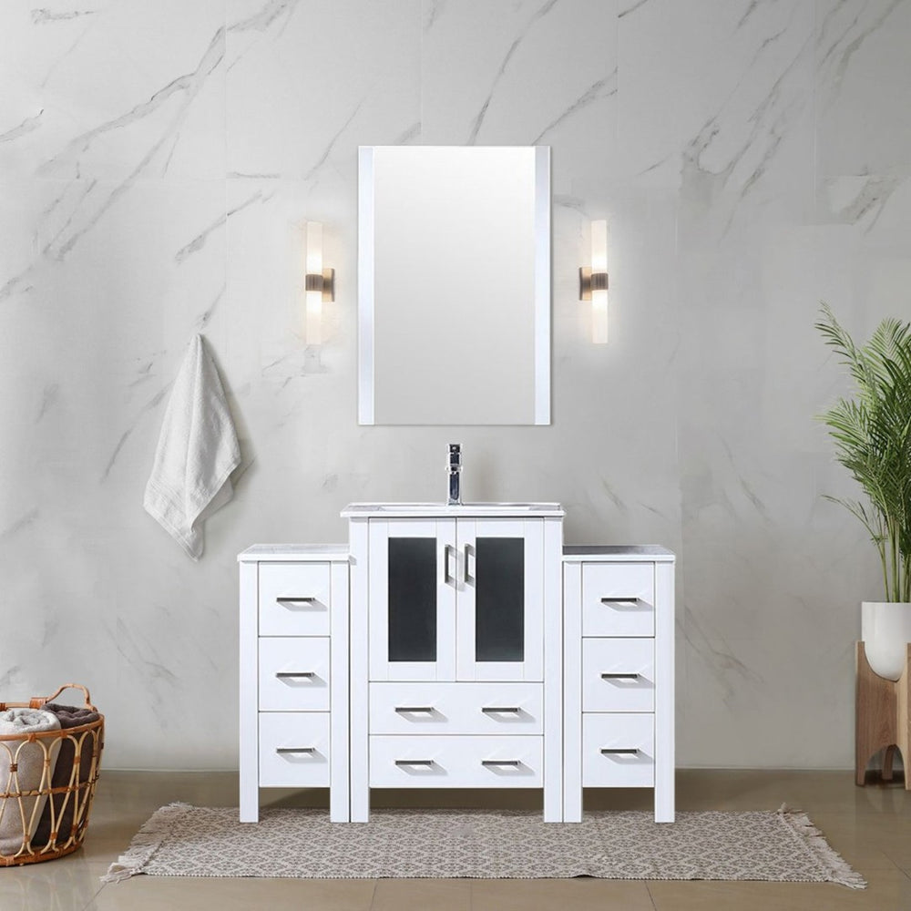 English Elm White Single Bath Vanity With Side Cabinet, Durable Ceramic Top & Faucet Set - Modern Storage Solution B2731S01198-GIGA