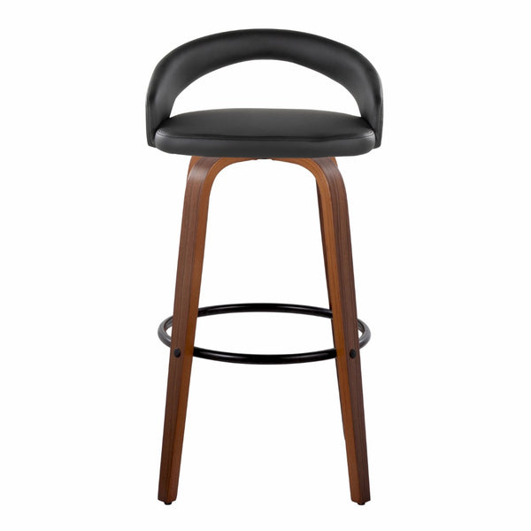 English Elm Fixed-height Swivel Barstools Walnut Bentwood Legs Black Pu Seat Metal Footrest Set B202S01856