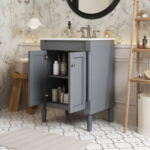 English Elm 24'' Modern Bathroom Vanity with Ceramic Basin, Solid Wood Frame, Soft-Close Doors, Ample Storage Grey N710P190503E