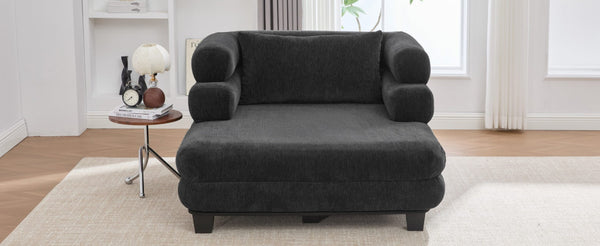 English Elm Oversized Chenille Chaise Lounge Deep Seat Sculptural Armrests Modern Living Room Retreat Black N763P326441B