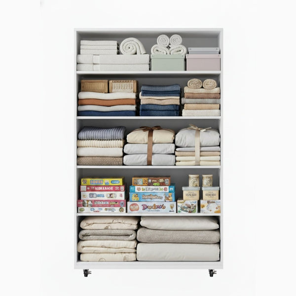 English Elm White Five Drawer Rolling Dresser Melamine Finish Modern Storage for Bedroom or Office B372P420466