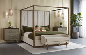 Sunpan Sammy Bench - Elegant Upholstered Seating with Gold Stainless Steel Legs for Stylish Interiors Cream Sky