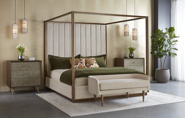 Sunpan Sammy Bench - Elegant Upholstered Seating with Gold Stainless Steel Legs for Stylish Interiors Cream Sky