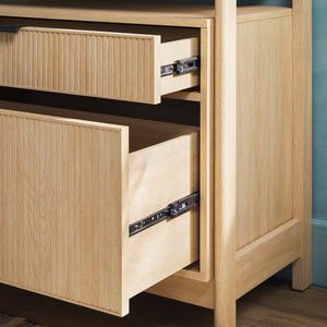English Elm Walker Edison - Transitional Wide Reeded Bookshelf with Drawers on Bottom for Home Office, Spacious Shelving & Storage Oak 75.25 L x 20.63 W x 7 H B185P200194