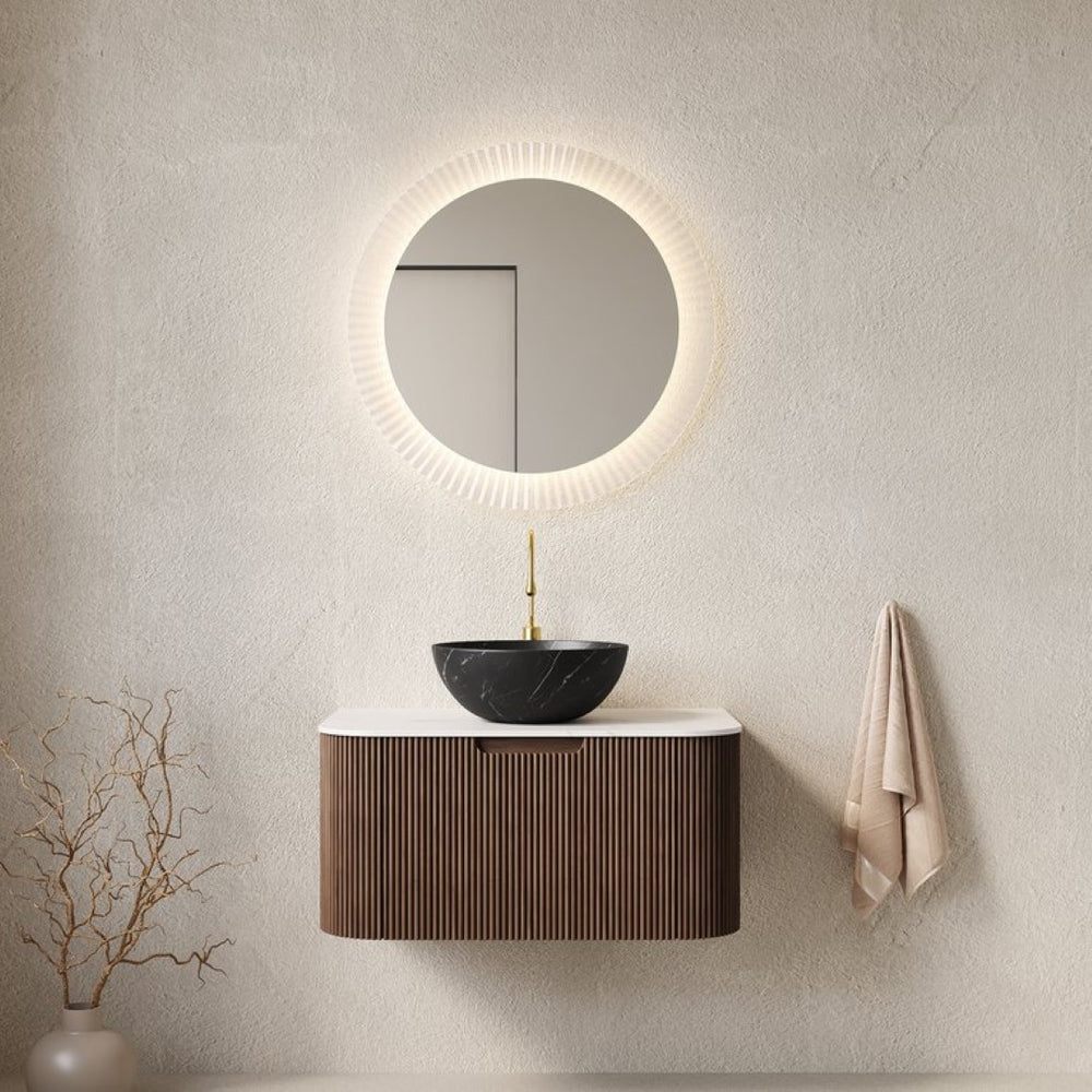 English Elm Muri Floating Bathroom Vanity Plywood Cabinet Sintered Stone Top Oak Drawer Black,Carrara White,Dark Walnut W2615S00426