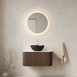 English Elm Muri Floating Bathroom Vanity Plywood Cabinet Sintered Stone Top Oak Drawer Black,Carrara White,Dark Walnut W2615S00426
