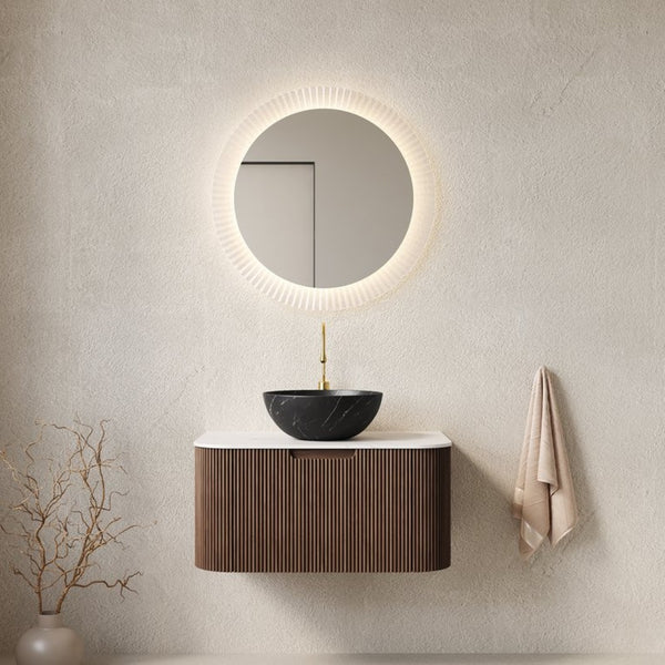 English Elm Muri Floating Bathroom Vanity Plywood Cabinet Sintered Stone Top Oak Drawer Black,Carrara White,Dark Walnut W2615S00426
