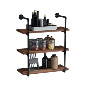 English Elm HOMCOM Industrial 3-Tier Pipe Wall Shelf – Rustic Brown Floating Bookshelf, Metal Frame Display Rack W2225P229632