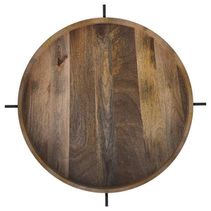 English Elm Cowper Natural Round End Table with Recessed Mango Wood Top and White Marble Shelf, 15.5" Wide B062P374083