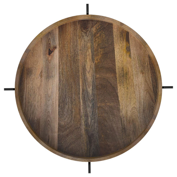 English Elm Cowper Natural Round End Table with Recessed Mango Wood Top and White Marble Shelf, 15.5" Wide B062P374083