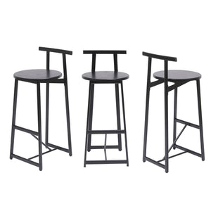 English Elm 27''H Ergonomic Barstool Set of 3 — Modern Black Metal & MDF Counter Chairs with Backrest, 220lbs W1757P265184