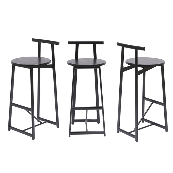 English Elm 27''H Ergonomic Barstool Set of 3 — Modern Black Metal & MDF Counter Chairs with Backrest, 220lbs W1757P265184