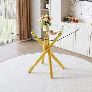 English Elm Modern Tempered Glass Counter Height Pub Table with Electroplated Cross Legs for Home Bar Gold W3875S00008