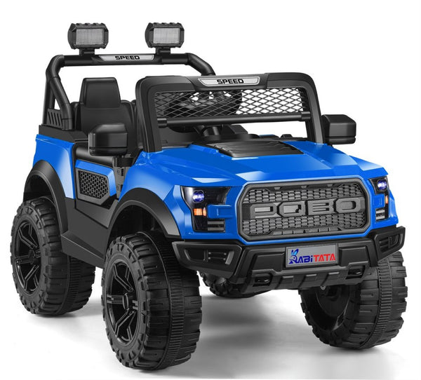 English Elm Kids 12v Dual Motor Off Road Ride on Truck with Remote Control Led Lights and Swing Blue W1760P426763